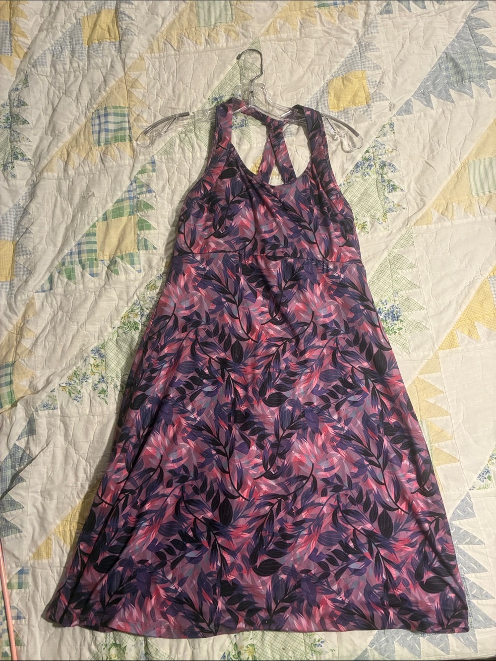 Kyodan Purple and Pink Leaf-Print Racerback Midi Dress
